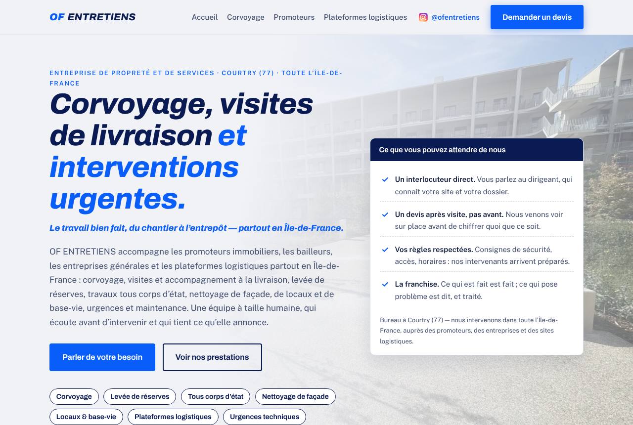 Site d'OF Entretiens, services au BTP en Île-de-France